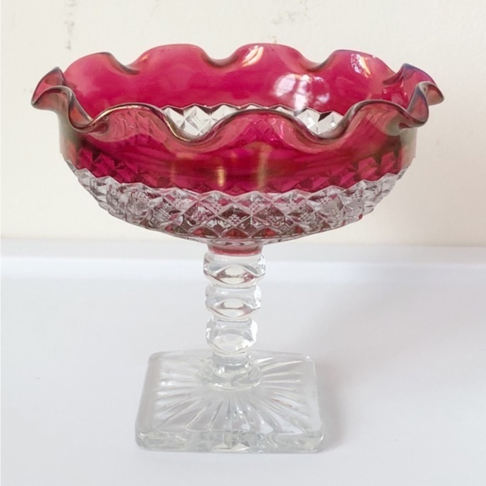 Westmoreland Waterford Ruby Round Crimped Trim Compote Bowl